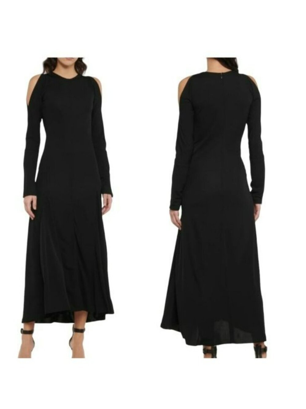 Victoria Beckham $1250 Long Sleeve Cold Shoulder Black Jersey Dress NWT Size 10